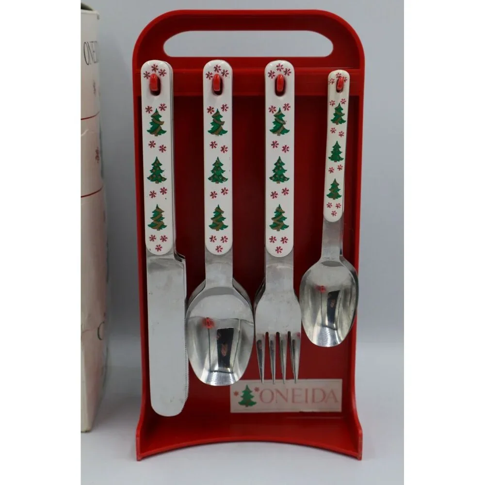 Oneida Holiday Colormates 22-Piece Flatware Set w/ Tote Caddy Christmas Japan